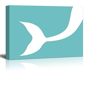 Canvas Wll Art - White Mermaid Tail on Teal Background - Giclee Print and Stretched Gallery Wrap | Modern Home Art Ready to Hang - 12"x18"