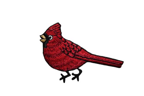 ID #3614 Red Cardinal Bird Perched Standing Iron On Badge Applique Patch