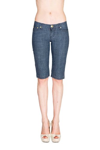 VIRGIN ONLY Women's Slim Fit Stretch Denim Bermuda Shorts (118 Denim, Size L)