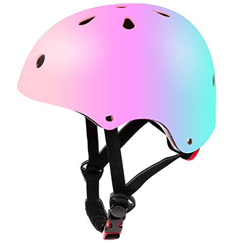 Color Gradient Adjustable Kids Bike Helmet Toddler Helmets for 3-5-8-14 Years Kids Girls Boys Youth Bicycle Helmet for Scooter Balance Bike Roller Skating Skateboard