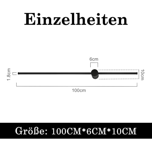 ZMH Indoor LED Wall Light 100cm Long Black Hallway Modern Design for Living Room Warm White 3000K Indirect Lighting for Kitchen, Hallway and Bed