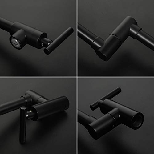 Pot Filler Double Joint Spout Folding Stretchable Swing Arm Wall Mounted Brass Kitchen Faucet, Single Hole Two Handle Kitchen Sink Faucet Matte Black,PHASAT,71211B