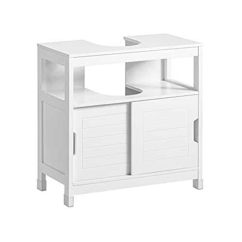 SoBuy Mueble para Baño Armario Baño Lavabo Mueble Bajo Lavamanos Armario Organizador Pedestal Sink Cabinet Ideal para Almacenamiento y Organización del Baño(Desagüe al Suelo, Blanco FRG128-II-W)