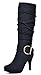 Dream Pair Women's PARIS Chic Fashion Platform Knee High Rhinestone Buckle Slouchy Faux Fur Lining High Heel Boots