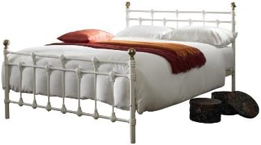 Oxford Small Double (4ft) metal bed frame - White/Gold (off White) by Lawrence Furniture Ltd
