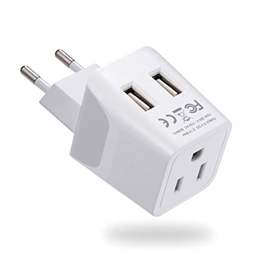 Turkey, Egypt, Iceland Travel Adapter Plug by Ceptics with Dual USB