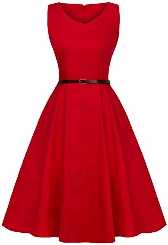 Women's V-Neck Sleeveless Vintage Swing Teal Dress Belt YL001