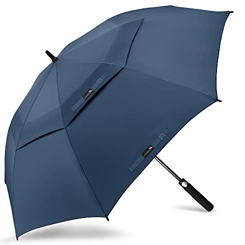 ZOMAKE Regenschirm groß sturmfest, Golf-Regenschirm L, Marineblau