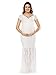 JustVH Women's Off Shoulder Short Sleeve V Neck Lace Maternity Gown Maxi Photography Dress White