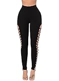 Astylish Womens Crisscross Cutout Sides High Waist Sports Leggings Workout Yoga Pants Black X-Large