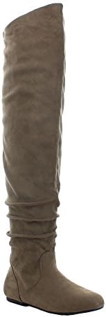 DA VICCINO TOP-01-HI Women's Slouch Size Zipper Flat Tigh High Boots, Color:TAUPE, Size:11
