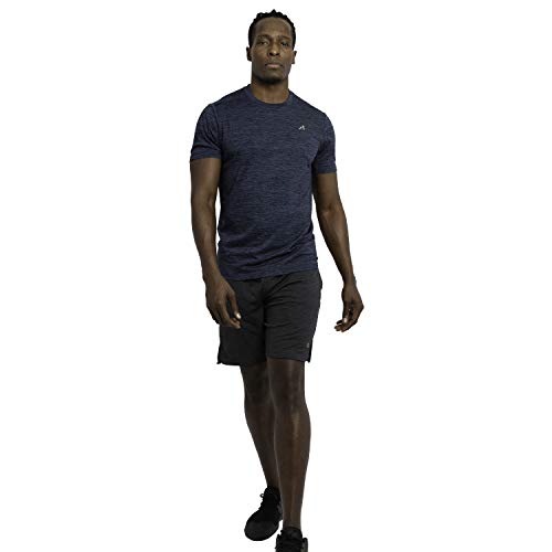 Alive Men's Tee Shirt Active Quick Dry Workout Short Sleeve Shirts Crew Neck (Estate Blue Heather, Large) - Thumbnail 6