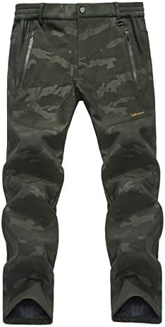 LY4U Softshell Trousers Men's Water Resistant Windproof Fleece Lined Trousers Outdoor Walking Hiking Climbing Camouflage Pants