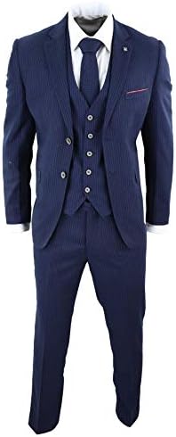 House Of Cavani Mens 3 Piece Suit Pin Stripe Classic Gatsby 1920s Gangster Mafia Peaky Blinders Navy