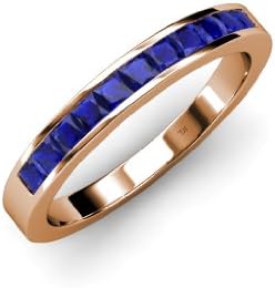 Blue Sapphire 11 Stone Princess Cut Wedding Band 0.60ct tw in 14K Rose Gold.size 8.0