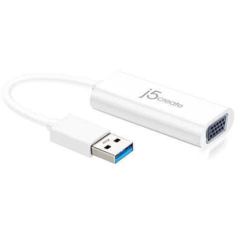 USB to VGA Adapter Cable by j5create | Multi-Monitor Desktop Display USB Video Card Converter | 1080p HD Playback | Compatible with Windows 10, 8.1, 8, 7, XP, and Mac OS - White