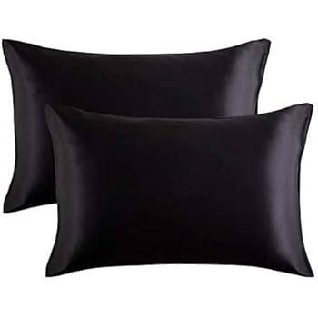 Bedsure Satin Pillowcase for Hair and Skin, 2-Pack - Queen Size (20x30 inches) Pillow Cases - Satin Pillow Covers with Envelope Closure, Black