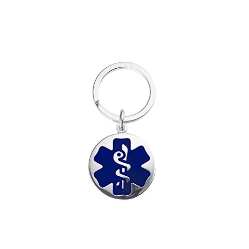 Divoti Custom Engraved Heavy Duty 316L Stainless 1.25-inch Medical Alert ID Keychain - Split Ring - Blue