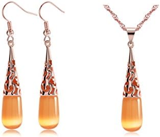 uPrimor Elegant 18K Rose Gold Plated Cat's Eye Stone Jewelry Set, Pendant Necklace Earring Set