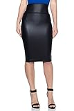 Cemi Ceri Women's J2 Love Made in USA Faux Leather Pull on Midi Pencil Skirt, L Black