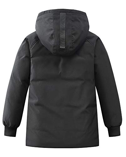 JiaYou Toddler Kid Child Boy Hooded Thick Winter Parka Mid/Long Duck Down Puffer Padded Overcoat Jacket(Style F Black,Height 47.24"-51.18" Inches)