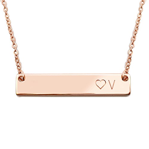 MignonandMignon Rose Gold Initial Bar Necklace with A Heart Sister Necklace Bridesmaid Jewelry Birthday Gift for Her