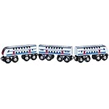 Double Decker Wooden Train with 2 Engines & 1 Car. Multi-Level Commuter Passenger Transit Toy. Detailed, Bright Vivid Colors, Fun for Kids 3 and Up. Universally Compatible