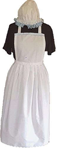 Ladies Fancy Dress Full Apron & MOP Cap Victorian Edwardian Poor Blue LACE (med)