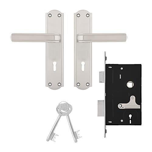 Godrej Stella 6 Levers Door Handle with Lock Set Satin Steel Godrej Stella 6 Levers Door Handle with Lock Set Satin Steel