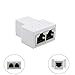 RJ45 Splitter Connectors Adapter 1 to 2 Ethernet Splitter Coupler Double Socket HUB Interface Contact Modular Plug Connect Network Socket Adapter for Cat5, Cat5e, Cat6, Cat7 (White)