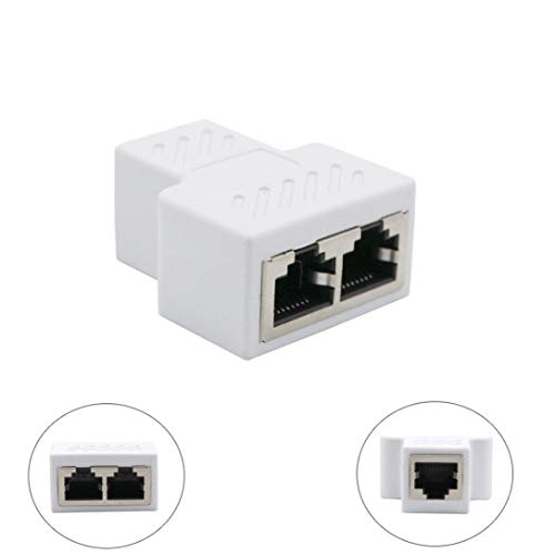 RJ45 Splitter Connectors Adapter 1 to 2 Ethernet Splitter Coupler Double Socket HUB Interface Contact Modular Plug Connect Network Socket Adapter for Cat5, Cat5e, Cat6, Cat7 (White)