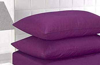 mFabrics New Polycotton Plain Dyed Housewife 4 Pack Pillow Covers - Easy Care Bedroom Pillowcases - Standard Size 50 x 75 cm Pillowcases (Aubergine)