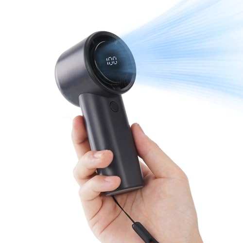 2025 Upgraded Portable Handheld Turbo Fan with 20-Hour Battery - Rechargeable Mini Fan with Digital Display, Anti-Slip Base, 5000mAh Capacity - Personal Fans for Travel, Vacation, Beach(Black)