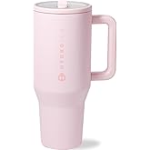 HydroJug Traveler - 32 oz Water Bottle with Handle & Flip Straw - Fits in Cup Holder, Leak Resistant Tumbler-Reusable Insulated Stainless Steel & Rubber Base - Gifts for Women & Men, Pink Sand