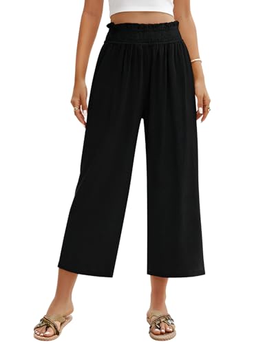 HEEKPEK Womens Black Linen Capri Pants Wide