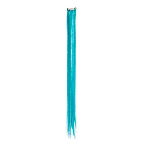 SWACC 7 Pcs Full Head Party Highlights Clip on in Hair Extensions Colored Hair Streak Synthetic Hairpieces (22-Inch Straight, Teal Blue)