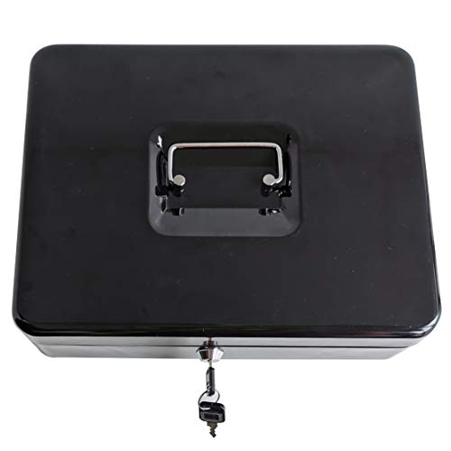 Masmartox Cash Box with 5 Money Tray and Key Lock, Black-Security Locking Money Box with Carrying Handle,10Inch