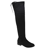 BETANI FD00 Women's Block Heel Drawstring Stretchy Over The Knee Boots