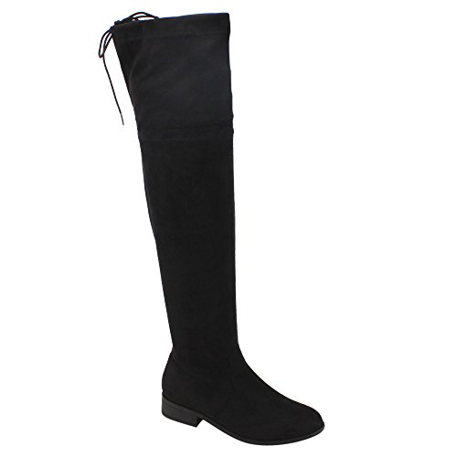 BETANI FD00 Women's Block Heel Drawstring Stretchy Over The Knee Boots