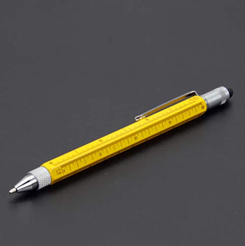 Falytemow 6 in 1 Multi Tool Tech Pen Multifunction as 0.7mm Black Ballpoint Pen Touchscreen Stylus Ruler Level Flathead and Phillips Screwdriver Cool Pen for Christmas or Valentine Gift (2pcs Yellow) - Thumbnail 4