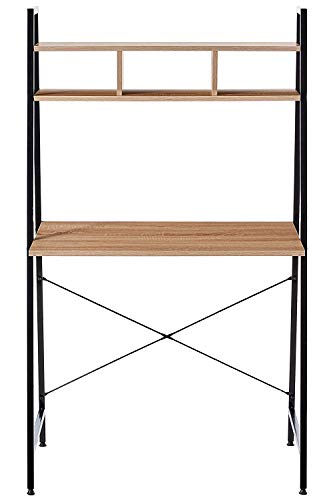 Offex Home Office Black Ladder Steel Frame Desk with Wooden Bookcase Above - Thumbnail 3