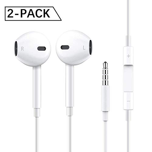 PUJIN Compatible with iPhone/Apple/Samsung Stereo Bass Headphones with Microphone Noise Isolating, in-Ear Earbuds with Mic, Wired in Ear Earphones Noise Isolation, [2 Pack White]