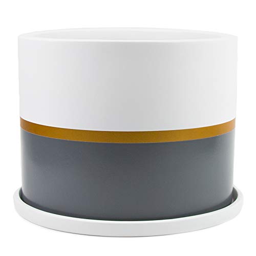 Oak & Boo Large Planter Pot with Drainage Saucer- 8″ – Perfectly Fits Mid-Century Modern Plant Stand for All Indoor Plants (8 Inch, Gold and Grey Detailing)