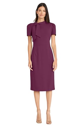 Maggy London Women's Midi Short Sleeve Sheath with Neck Tie Career Office Work…