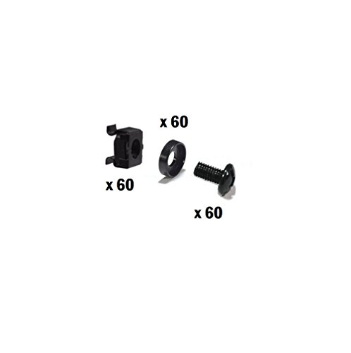 DynaCable M6 x 16mm Industrial Strength Cage Nuts, Screws and Washers for Rack Mount Server Cabinet, Shelves, Routers, 60 Pack of Each, Rust-Free - Black