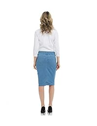 Esteez falda de vaquero para dama, longitud hasta la rodilla, jean elástico, Beverly Hills