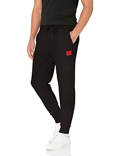 HUGO Boss Mens Regular Fit Square Logo Jersey Drawstring Joggers Sweatpants, Raven Black, Medium US
