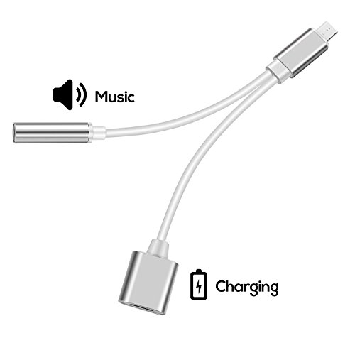 2 in 1 USB-C to 3.5mm Audio Adapter, Worice 2 in 1 USB Type C Cable Fast Charge to 3.5mm Audio Jack Headphone Adapter Converter Supports Audio and Charging for Motorola MotoZ, Letv Le Pro 3 (Silver)