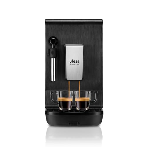 Ufesa Sensazione Super Automatic Coffee Machine with 20 Bars for Espresso and Cappuccino, Compact, Coffee Adjustment, Touch Panel, Integrated Grinder, Exclusive Technology, Made in Spain