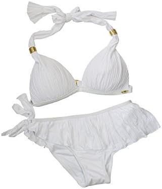 Miss Adola Padded Halter Top Skirted Hipster Bikini Bottom Swimwear - S - White